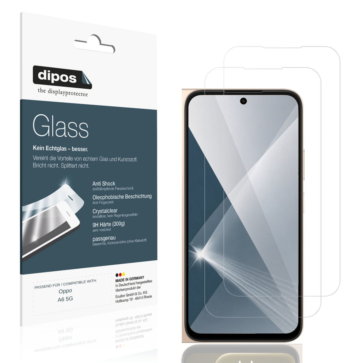 Klare Displayschutzfolie von dipos passend für Oppo A6 5G, 9H kratzfest und blasenfrei montiert