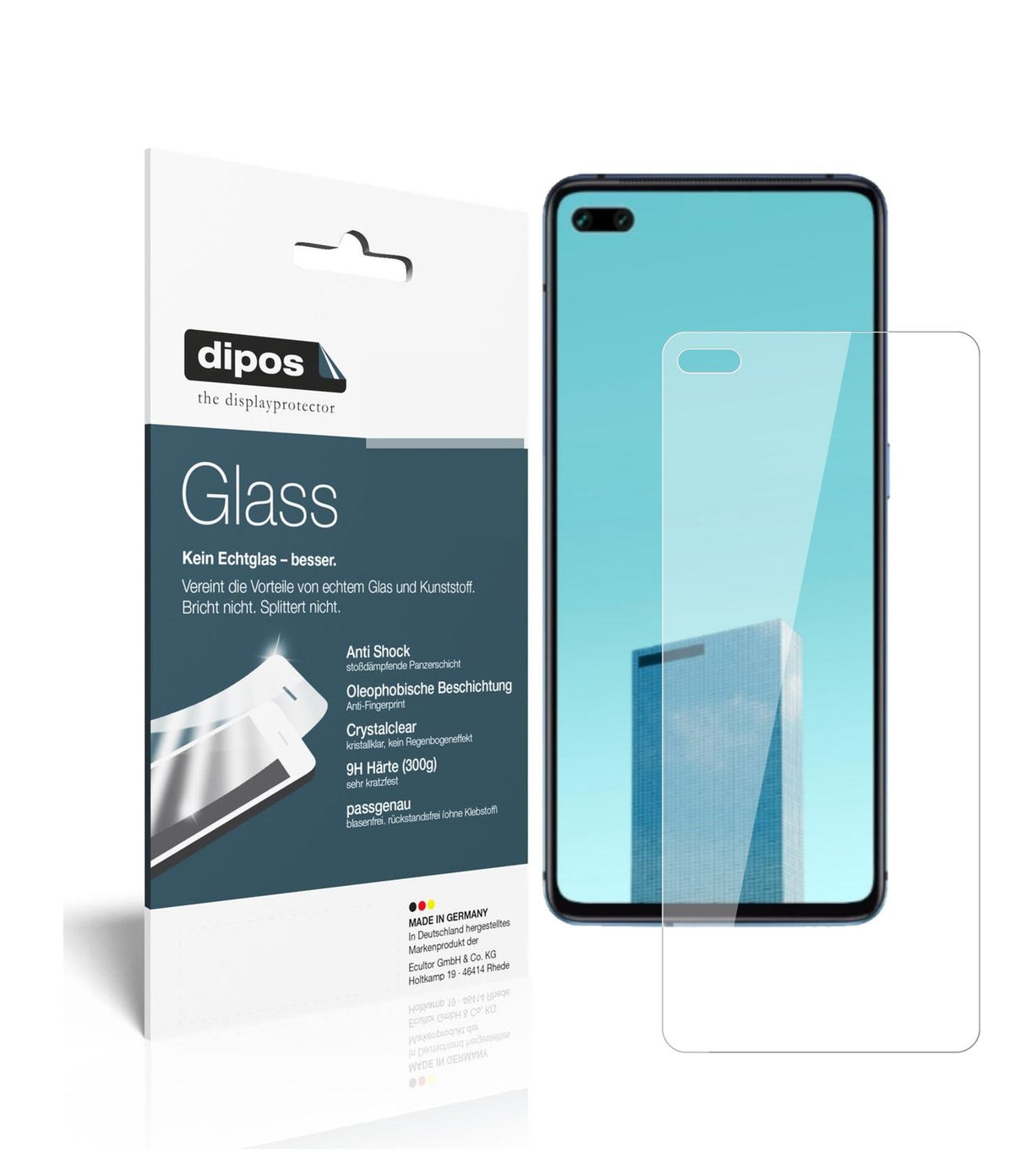 Klare Displayschutzfolie von dipos passend für Oppo A92s, 9H kratzfest und blasenfrei montiert