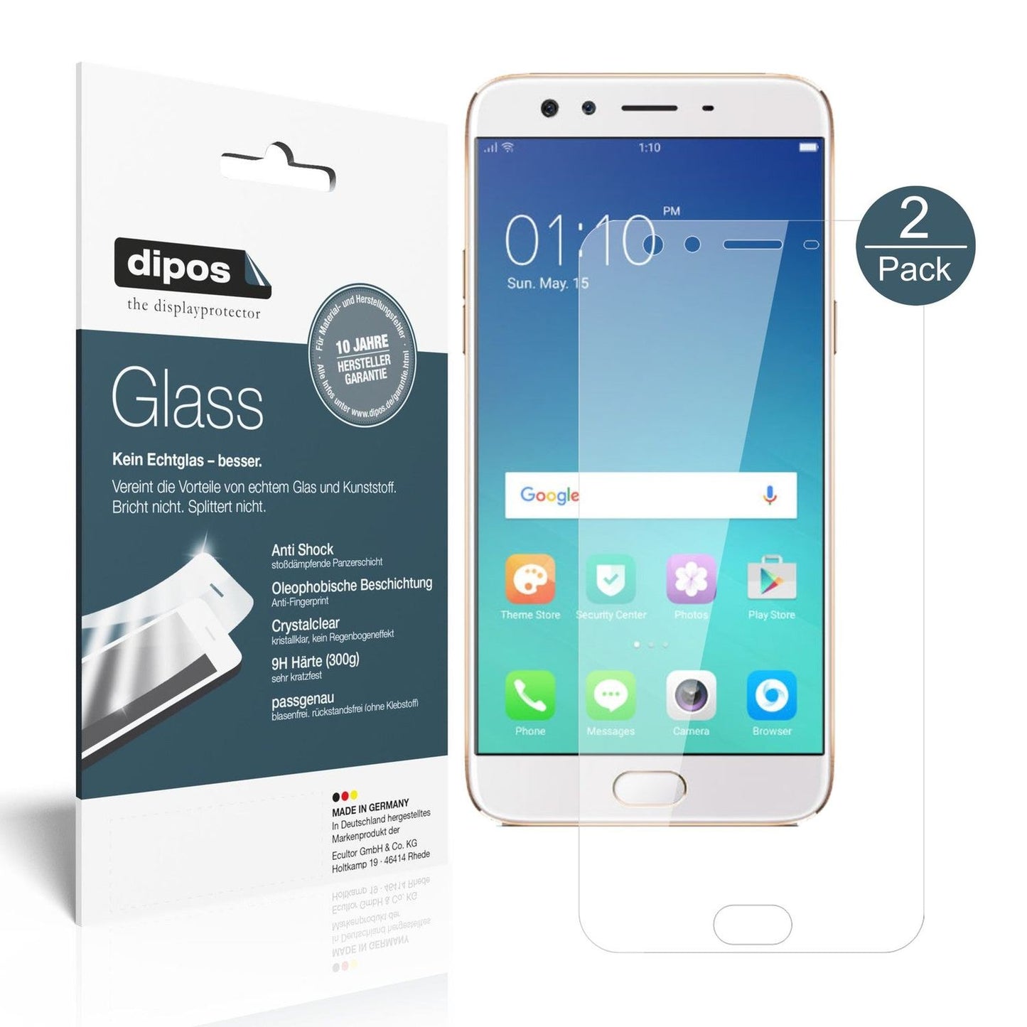 Klare Displayschutzfolie von dipos passend für Oppo F3 Plus, 9H kratzfest und blasenfrei montiert