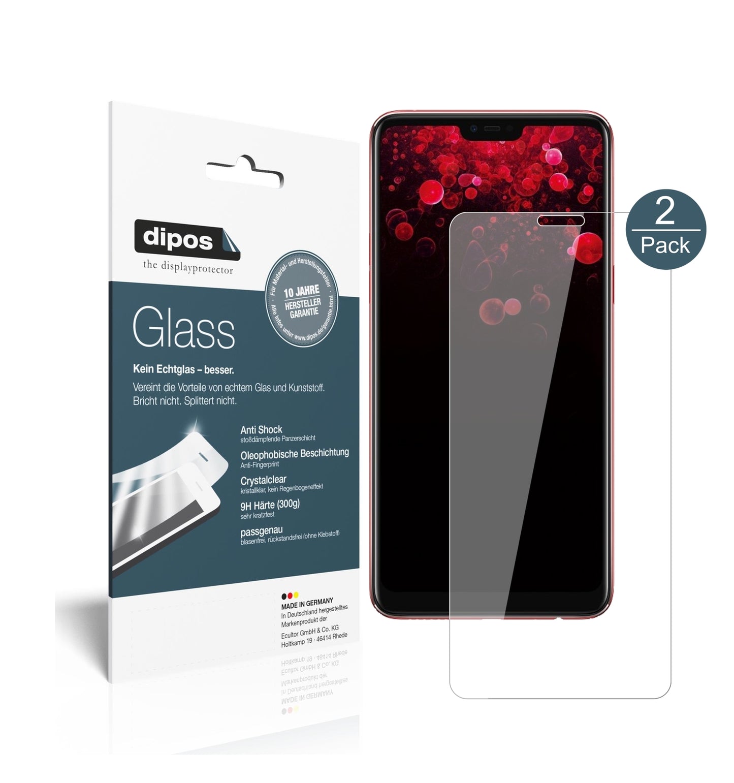 Klare Displayschutzfolie von dipos passend für Oppo F7 YOUTH, 9H kratzfest und blasenfrei montiert