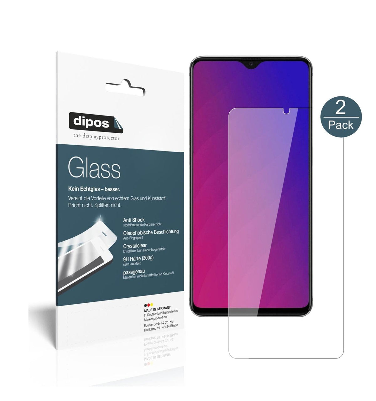 Klare Displayschutzfolie von dipos passend für Oppo F9, 9H kratzfest und blasenfrei montiert