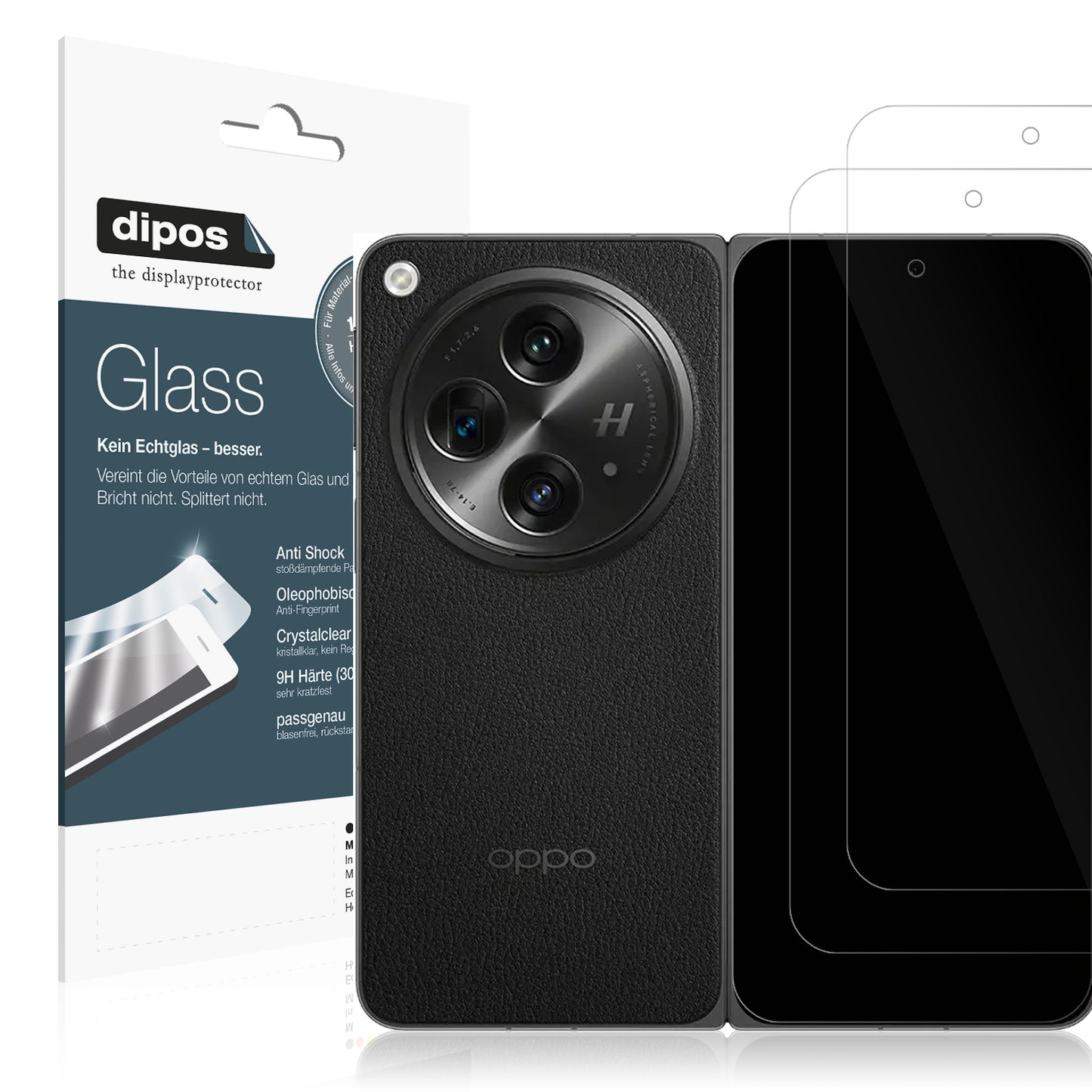 Klare Displayschutzfolie von dipos passend für Oppo Find N3 Aussenseite, 9H kratzfest und blasenfrei montiert