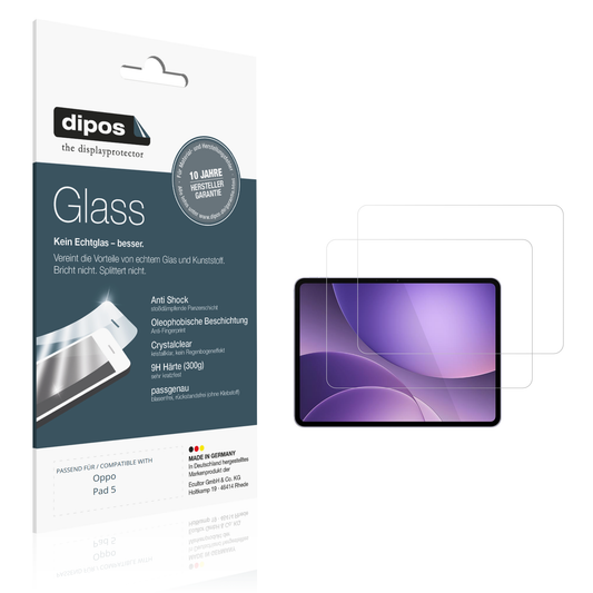 Klare Displayschutzfolie von dipos passend für Oppo Pad 5, 9H kratzfest und blasenfrei montiert
