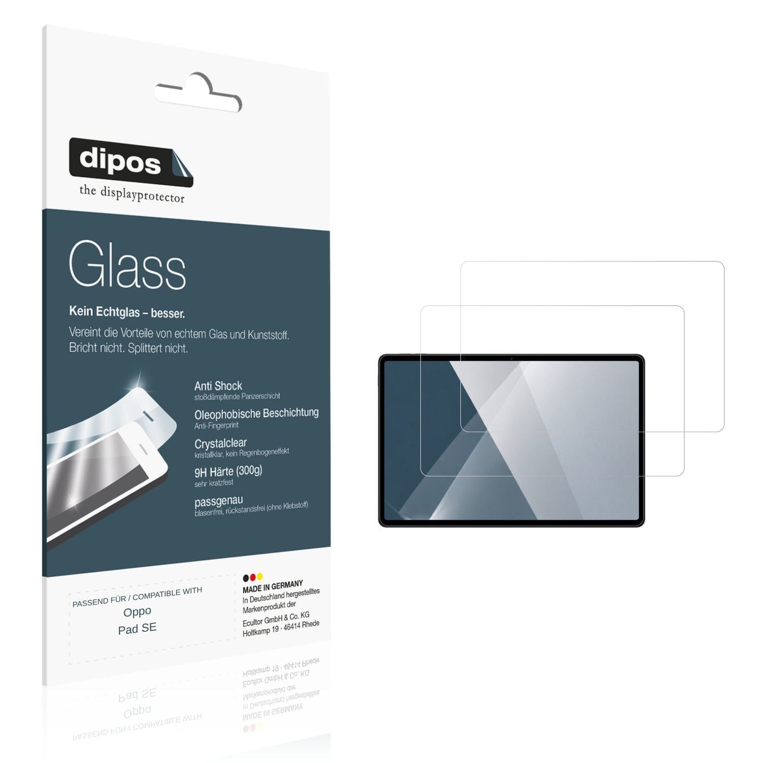Klare Displayschutzfolie von dipos passend für Oppo Pad SE, 9H kratzfest und blasenfrei montiert