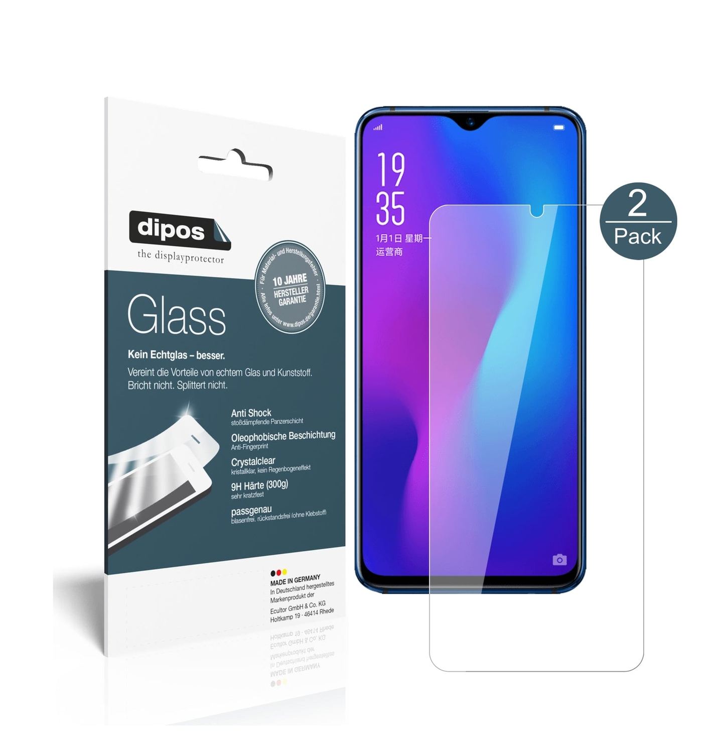 Klare Displayschutzfolie von dipos passend für Oppo R17, 9H kratzfest und blasenfrei montiert