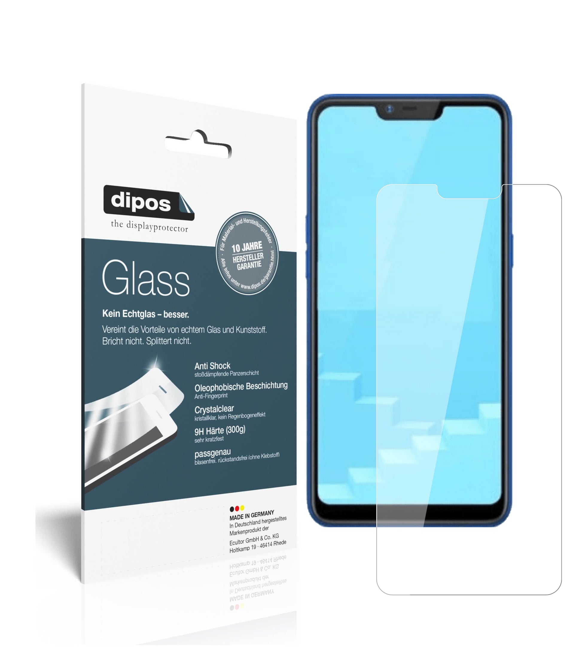 Klare Displayschutzfolie von dipos passend für Oppo Realme C1 (2019), 9H kratzfest und blasenfrei montiert