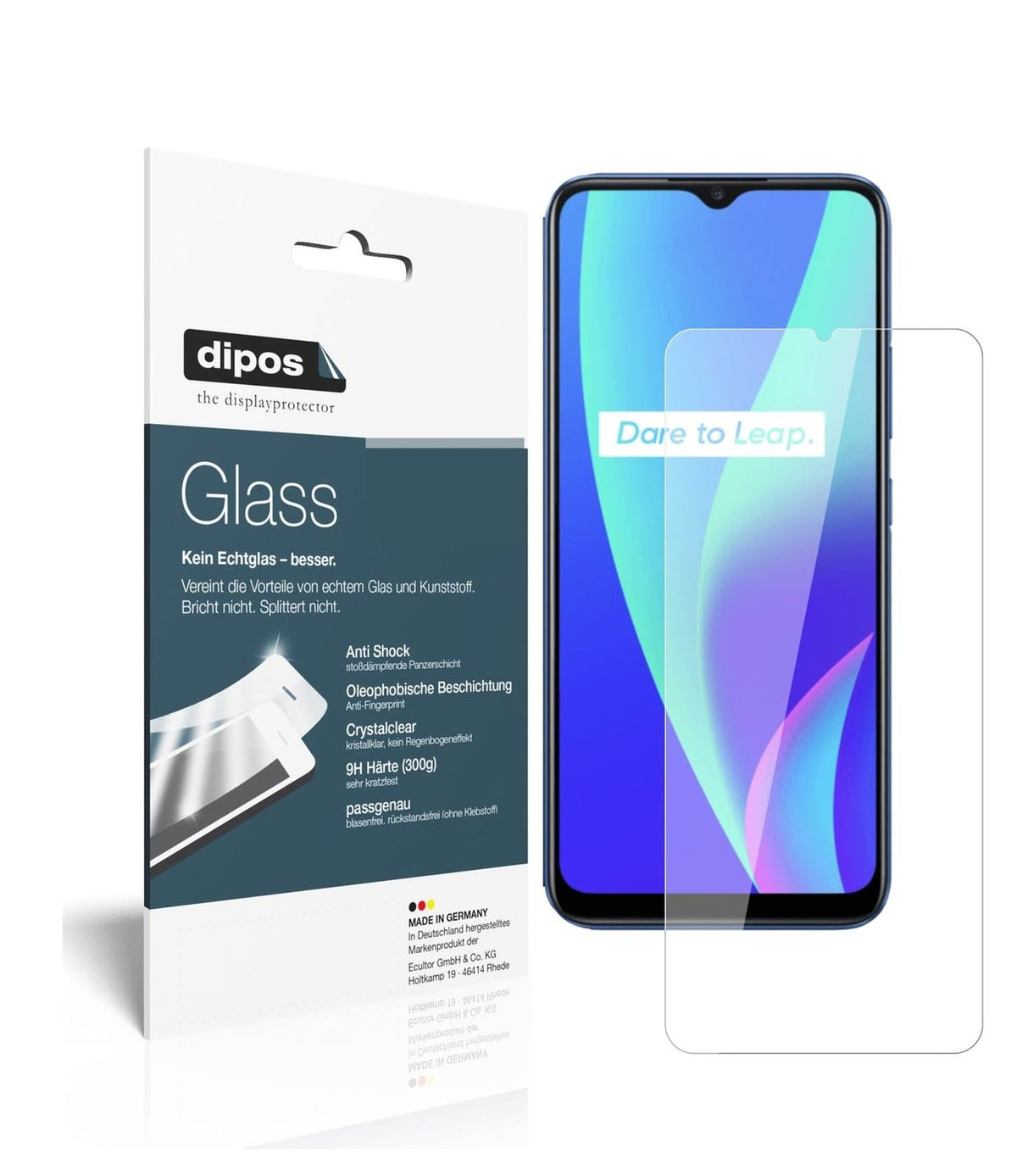 Klare Displayschutzfolie von dipos passend für Oppo Realme C15, 9H kratzfest und blasenfrei montiert