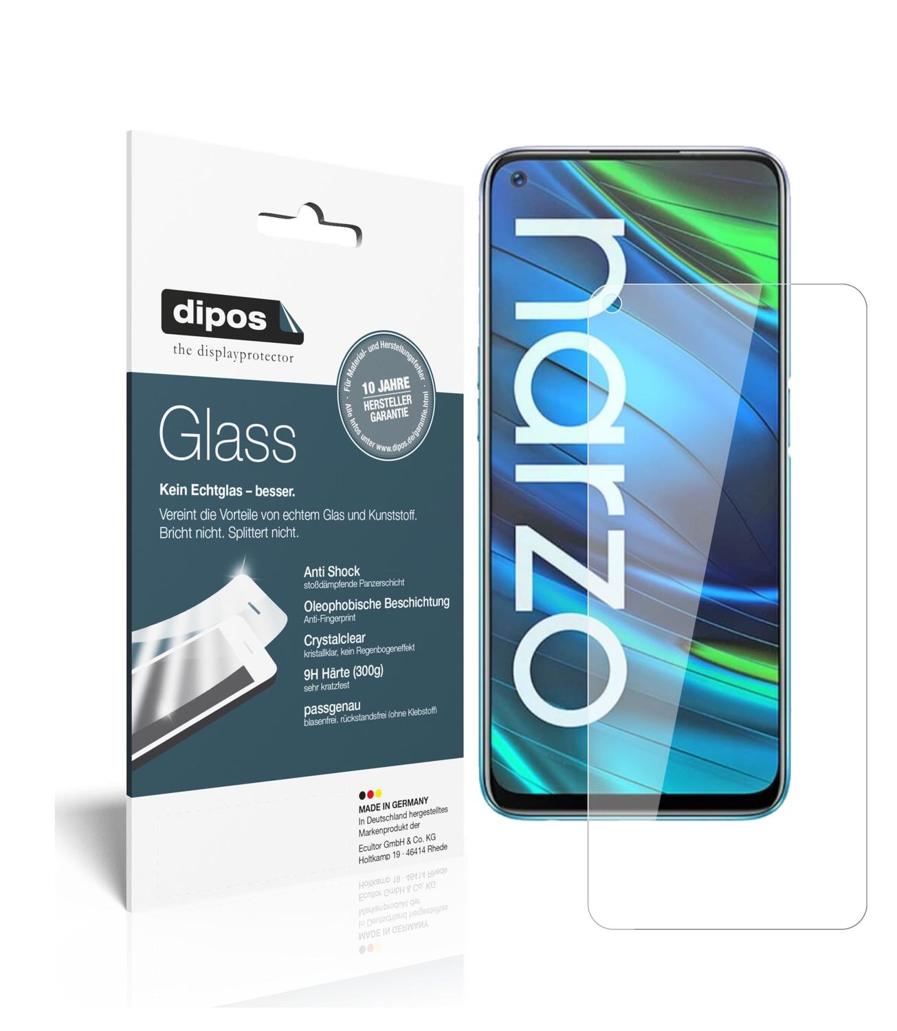 Klare Displayschutzfolie von dipos passend für Oppo Realme Narzo 20 Pro, 9H kratzfest und blasenfrei montiert