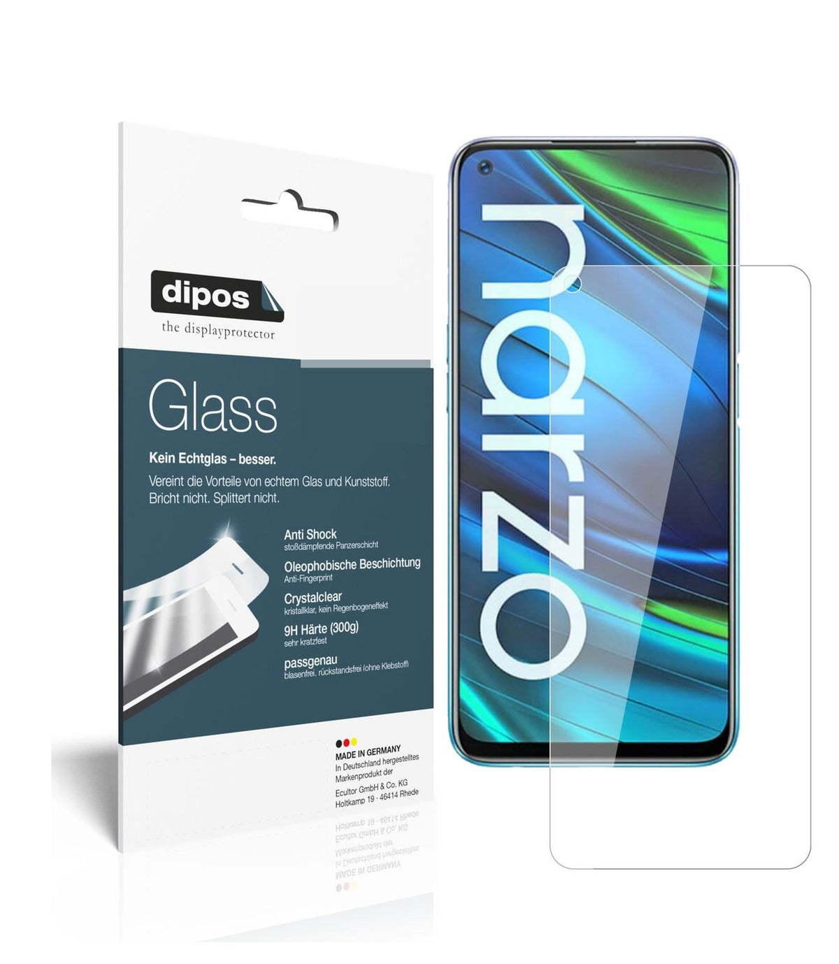 Klare Displayschutzfolie von dipos passend für Oppo Realme Narzo 20 Pro, 9H kratzfest und blasenfrei montiert