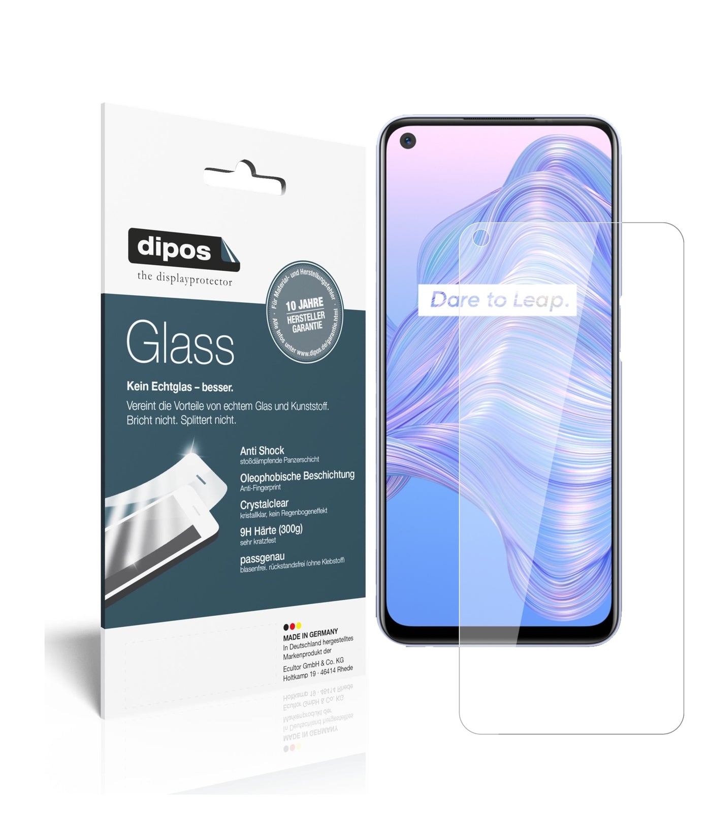 Klare Displayschutzfolie von dipos passend für Oppo Realme V5 5G, 9H kratzfest und blasenfrei montiert