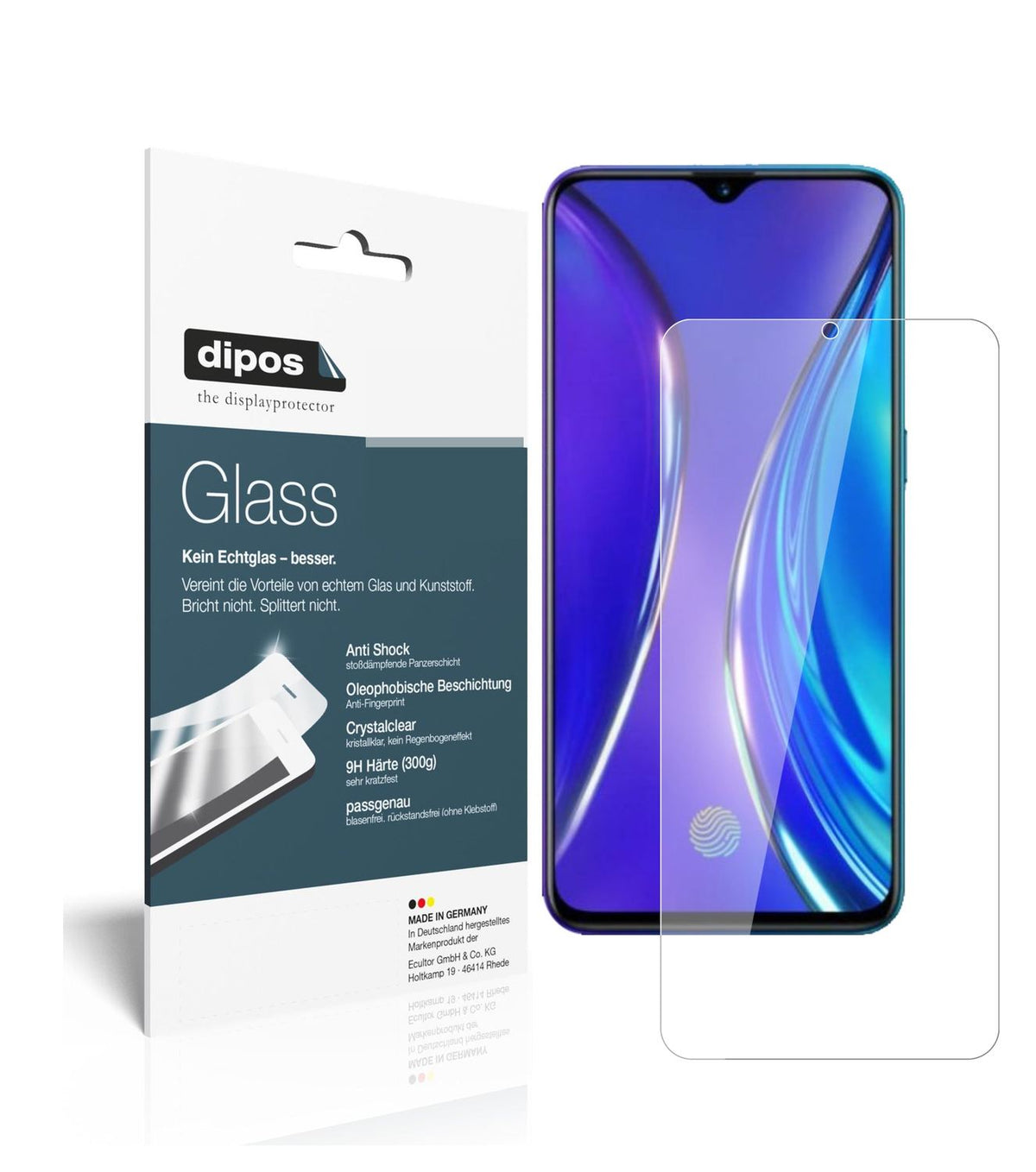 Klare Displayschutzfolie von dipos passend für Oppo Realme X2, 9H kratzfest und blasenfrei montiert