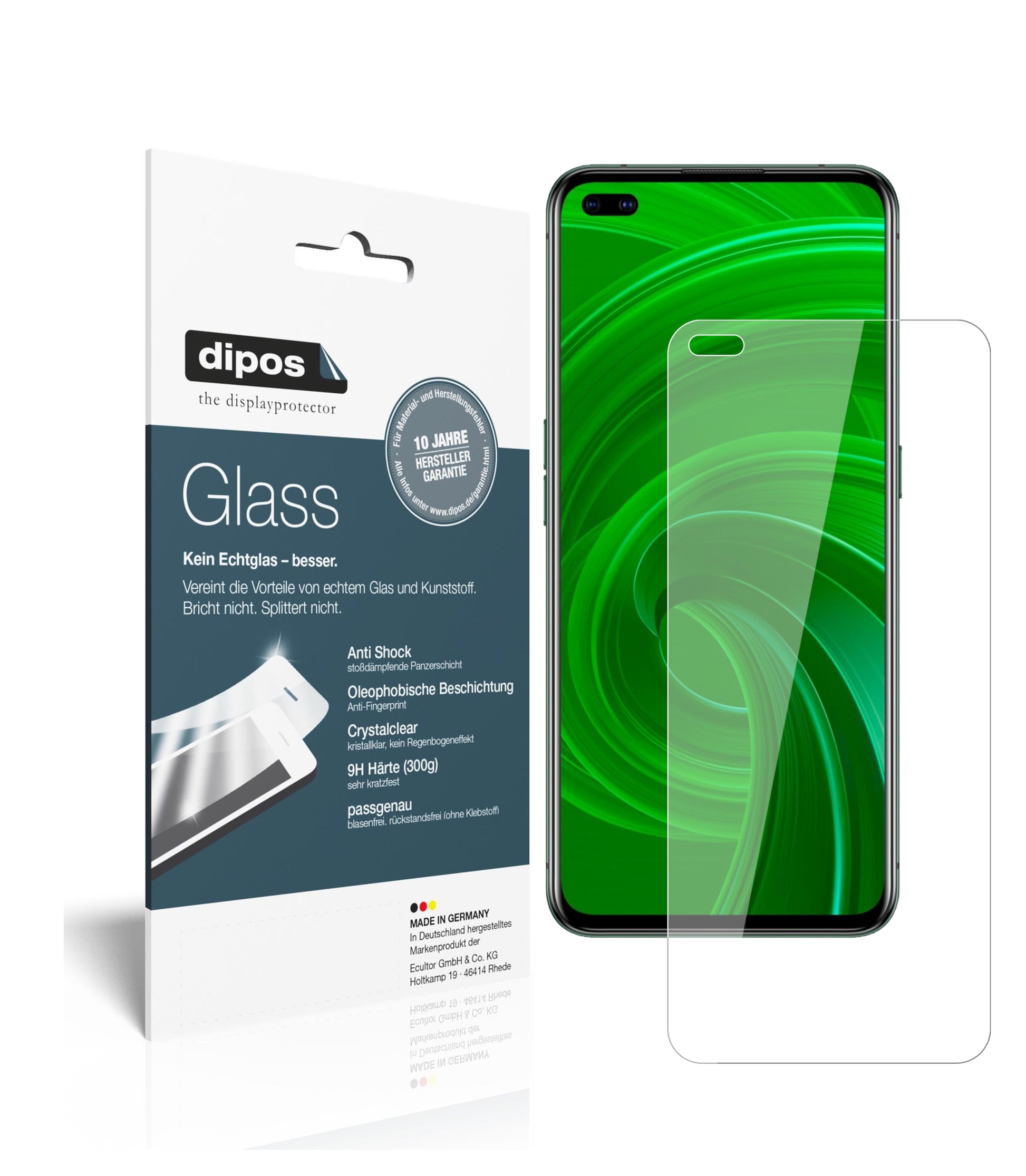 Klare Displayschutzfolie von dipos passend für Oppo Realme X50m 5G, 9H kratzfest und blasenfrei montiert