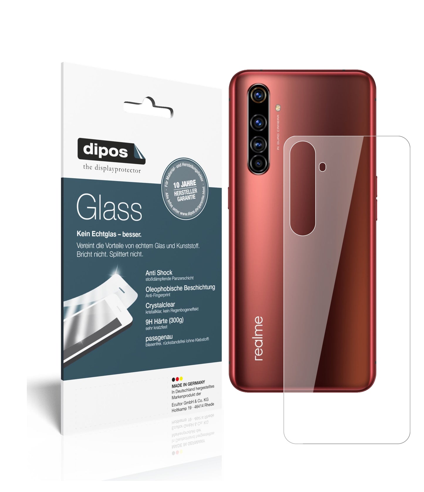 Klare Displayschutzfolie von dipos passend für Oppo Realme X50t 5G Rückseite, 9H kratzfest und blasenfrei montiert
