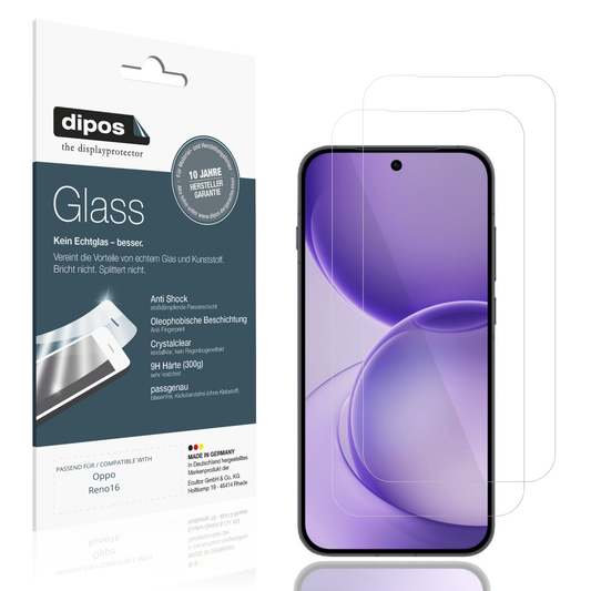 Klare Displayschutzfolie von dipos passend für Oppo Reno16, 9H kratzfest und blasenfrei montiert