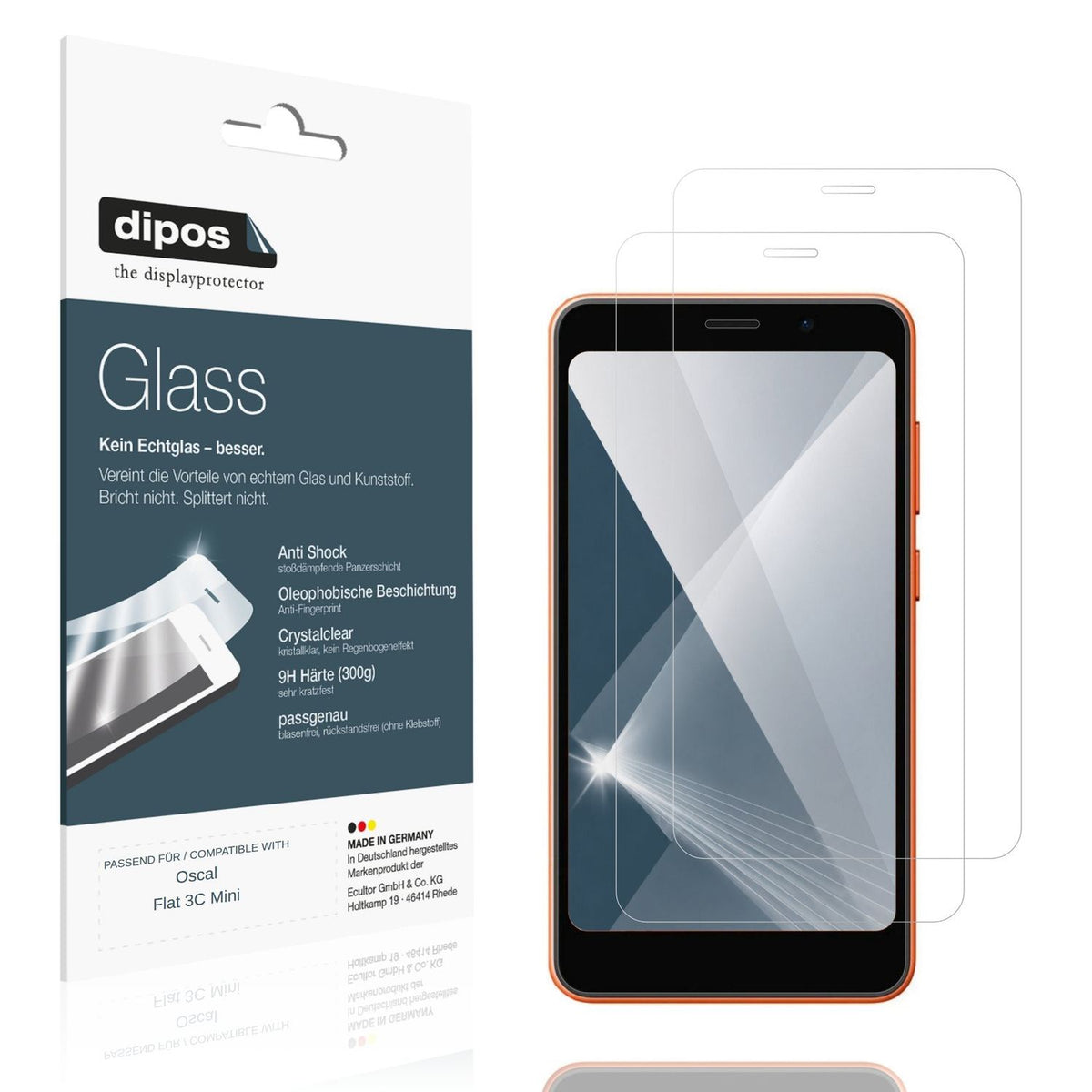Klare Displayschutzfolie von dipos passend für Oscal Flat 3C Mini, 9H kratzfest und blasenfrei montiert