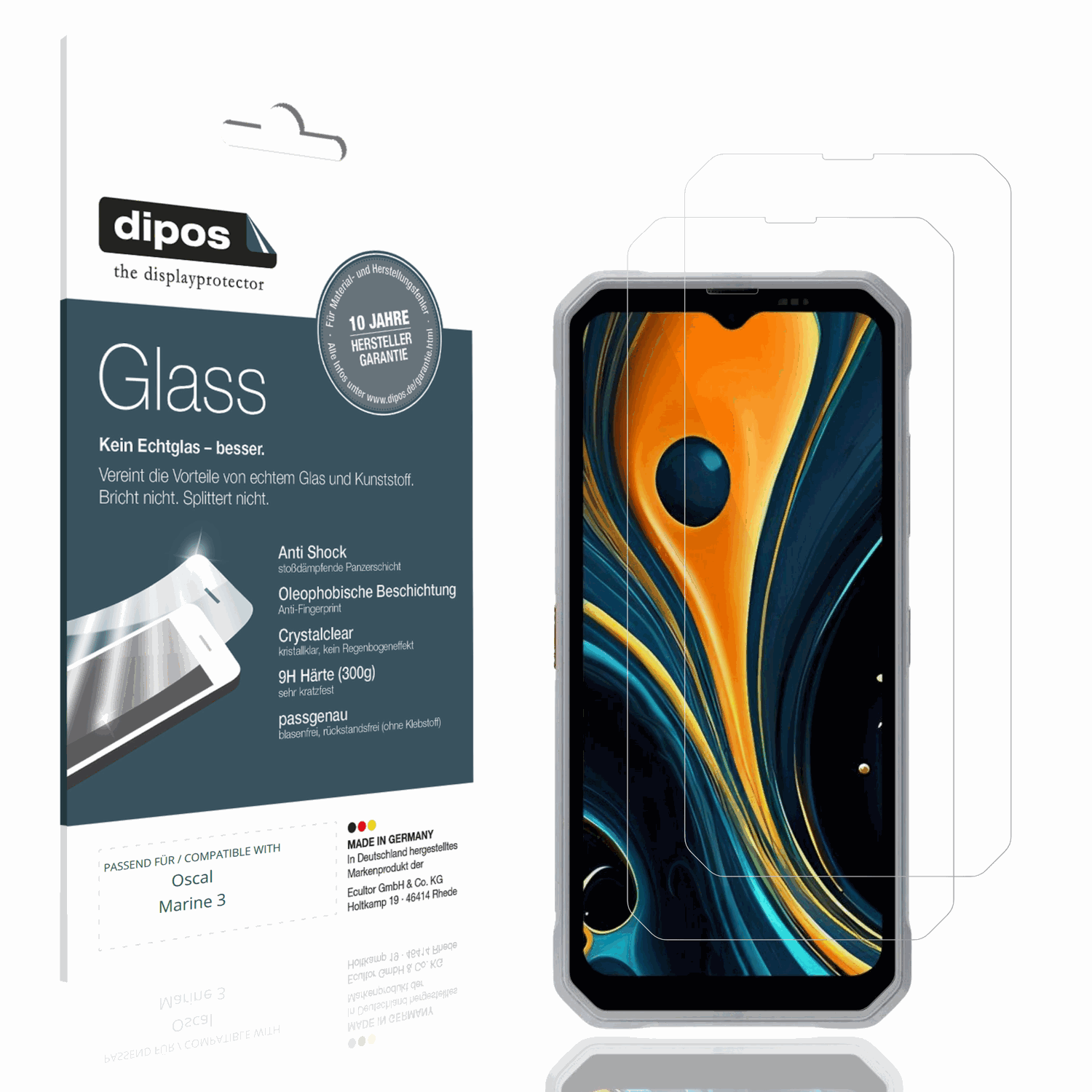 Klare Displayschutzfolie von dipos passend f�r Oscal Marine 3, 9H kratzfest und blasenfrei montiert