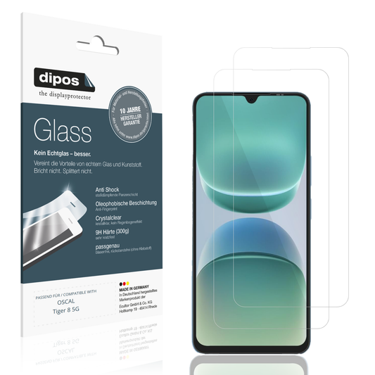 Klare Displayschutzfolie von dipos passend für OSCAL Tiger 8 5G, 9H kratzfest und blasenfrei montiert
