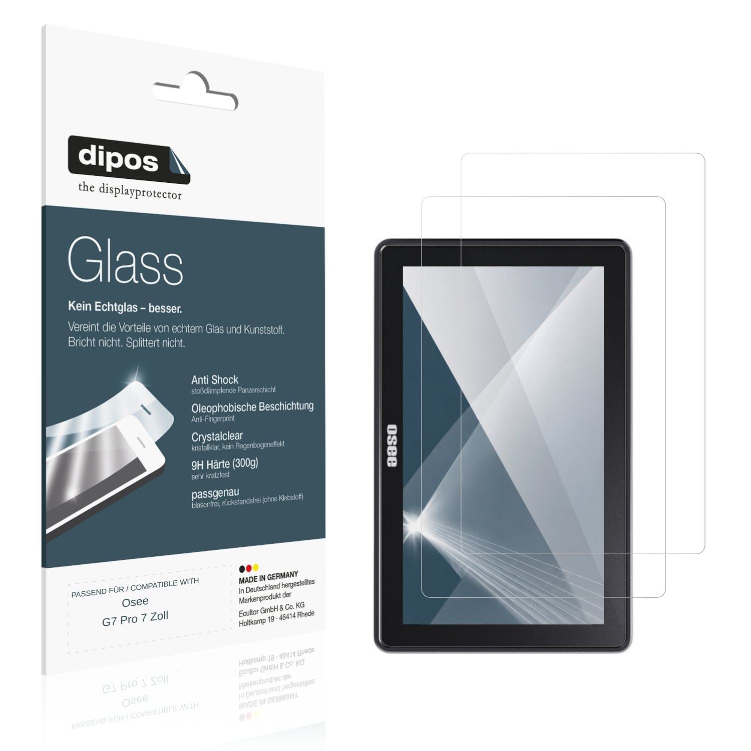 Klare Displayschutzfolie von dipos passend für Osee G7 Pro 7 Zoll, 9H kratzfest und blasenfrei montiert