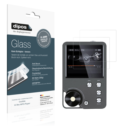 Klare Displayschutzfolie von dipos passend für Ouitble Hi Res MP3-Player, 9H kratzfest und blasenfrei montiert