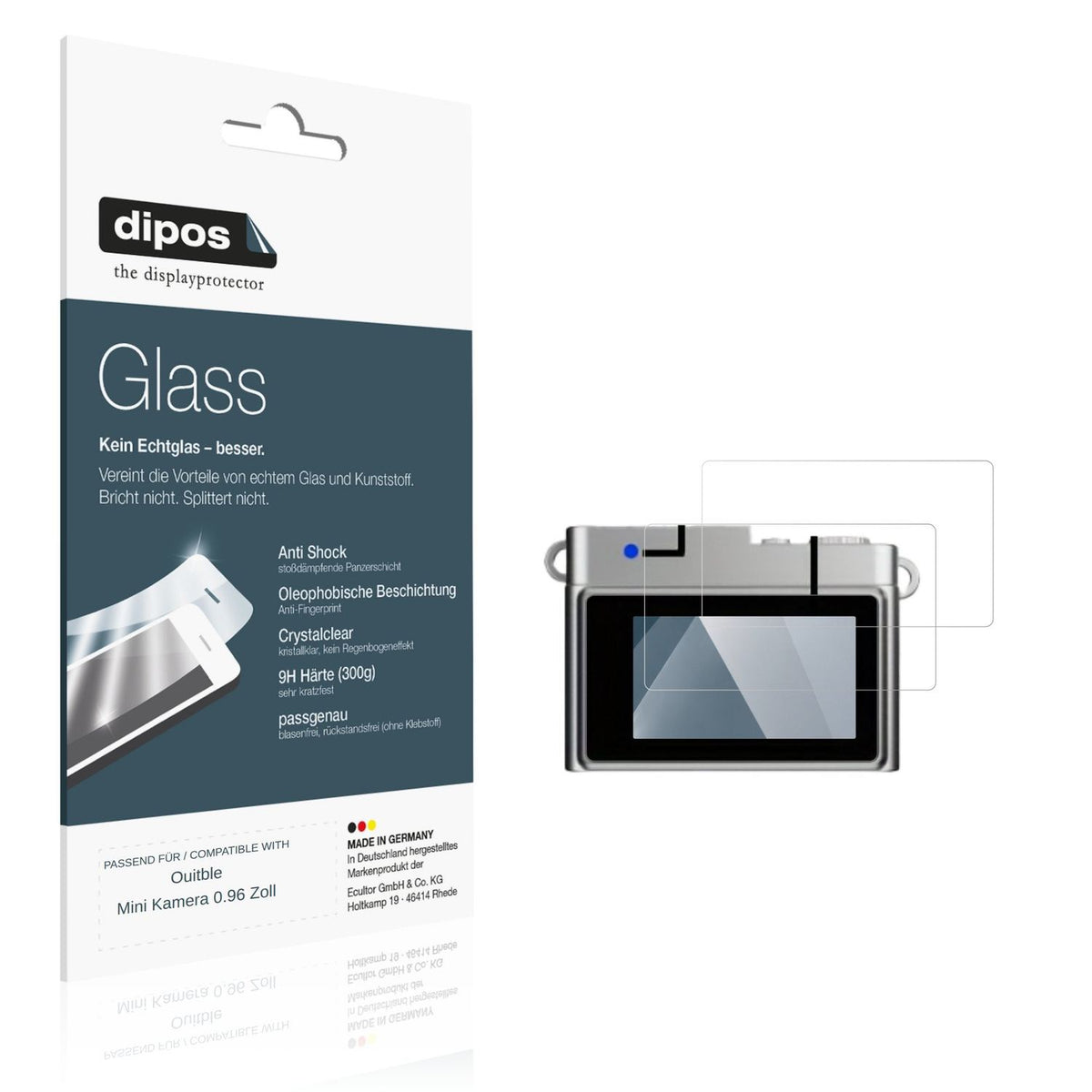 Klare Displayschutzfolie von dipos passend für Ouitble Mini Kamera 0.96 Zoll, 9H kratzfest und blasenfrei montiert