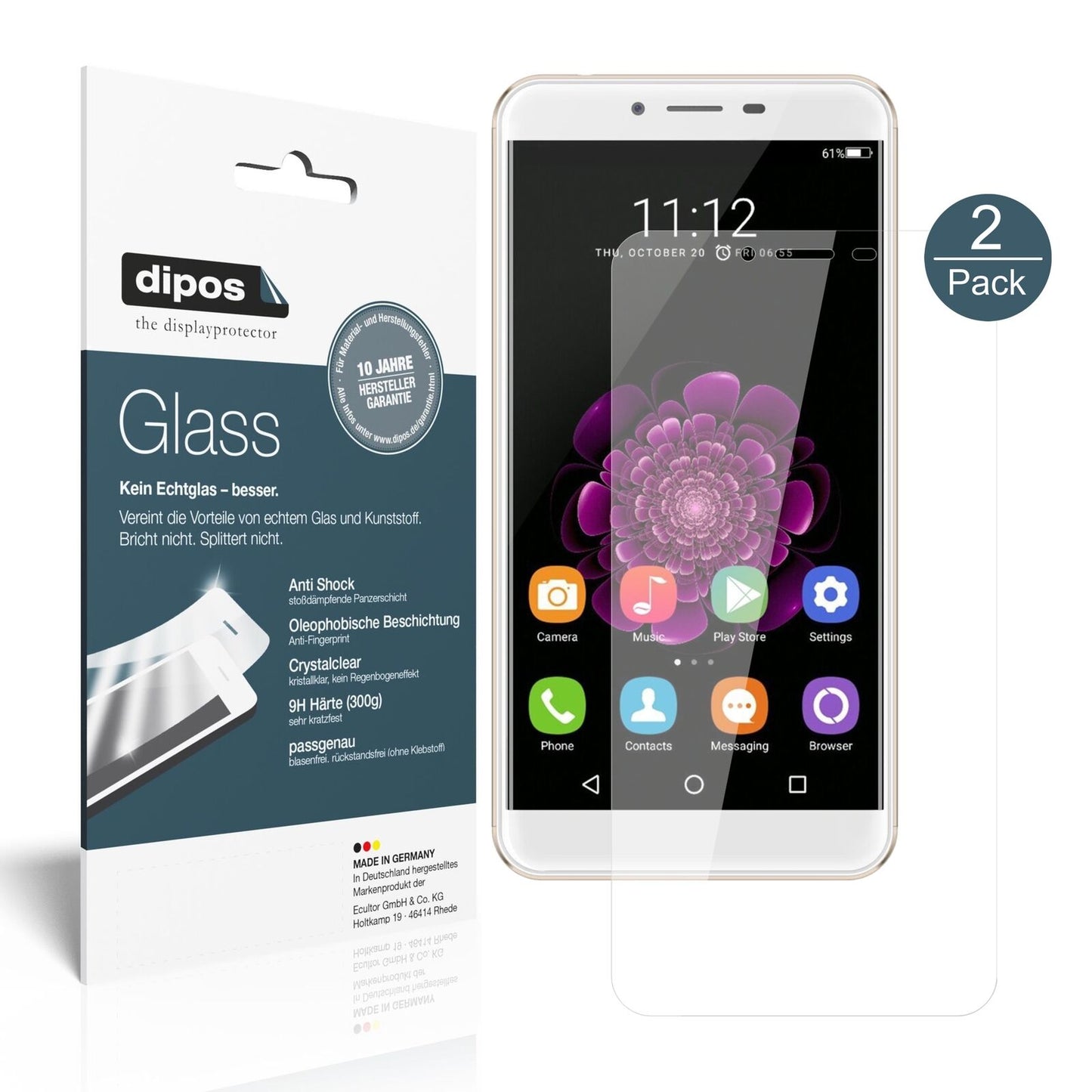Klare Displayschutzfolie von dipos passend für Oukitel U15S, 9H kratzfest und blasenfrei montiert