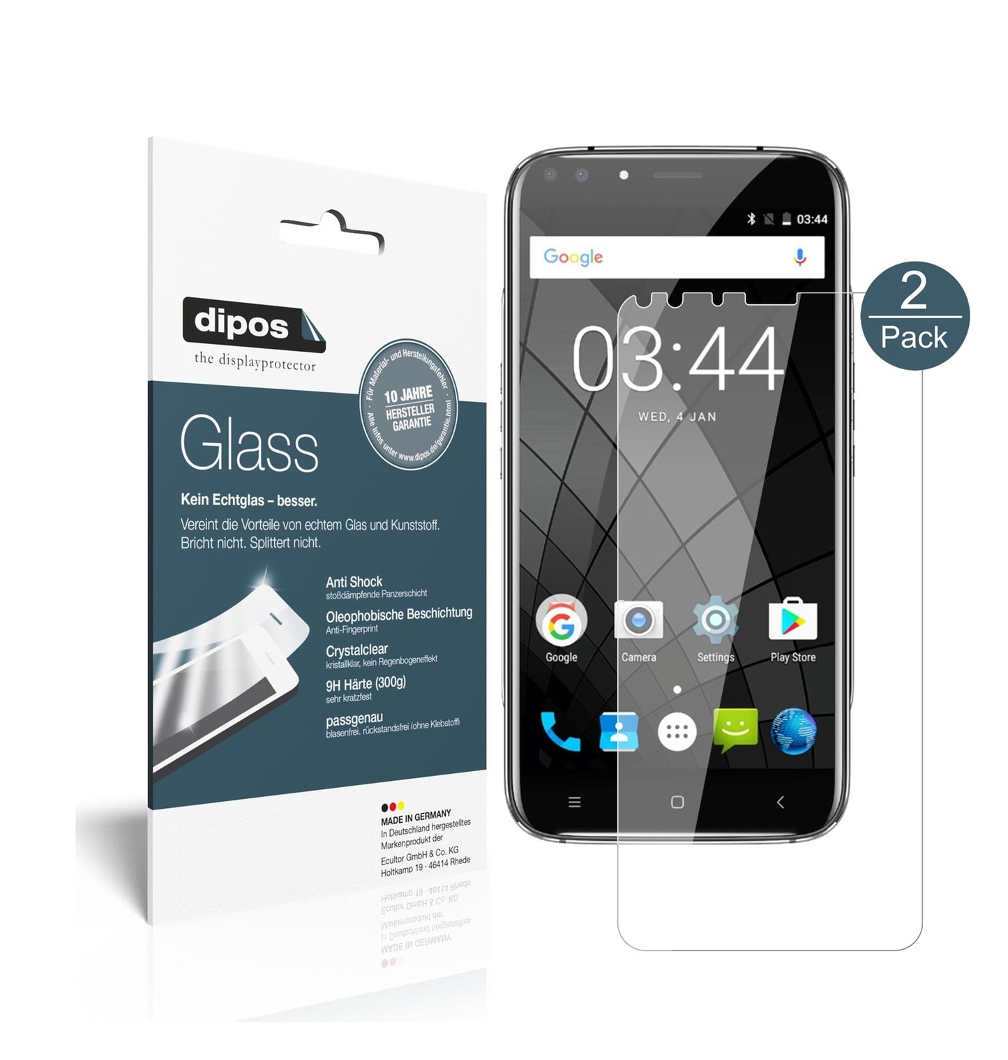 Klare Displayschutzfolie von dipos passend für Oukitel U22 (5,5 Zoll), 9H kratzfest und blasenfrei montiert