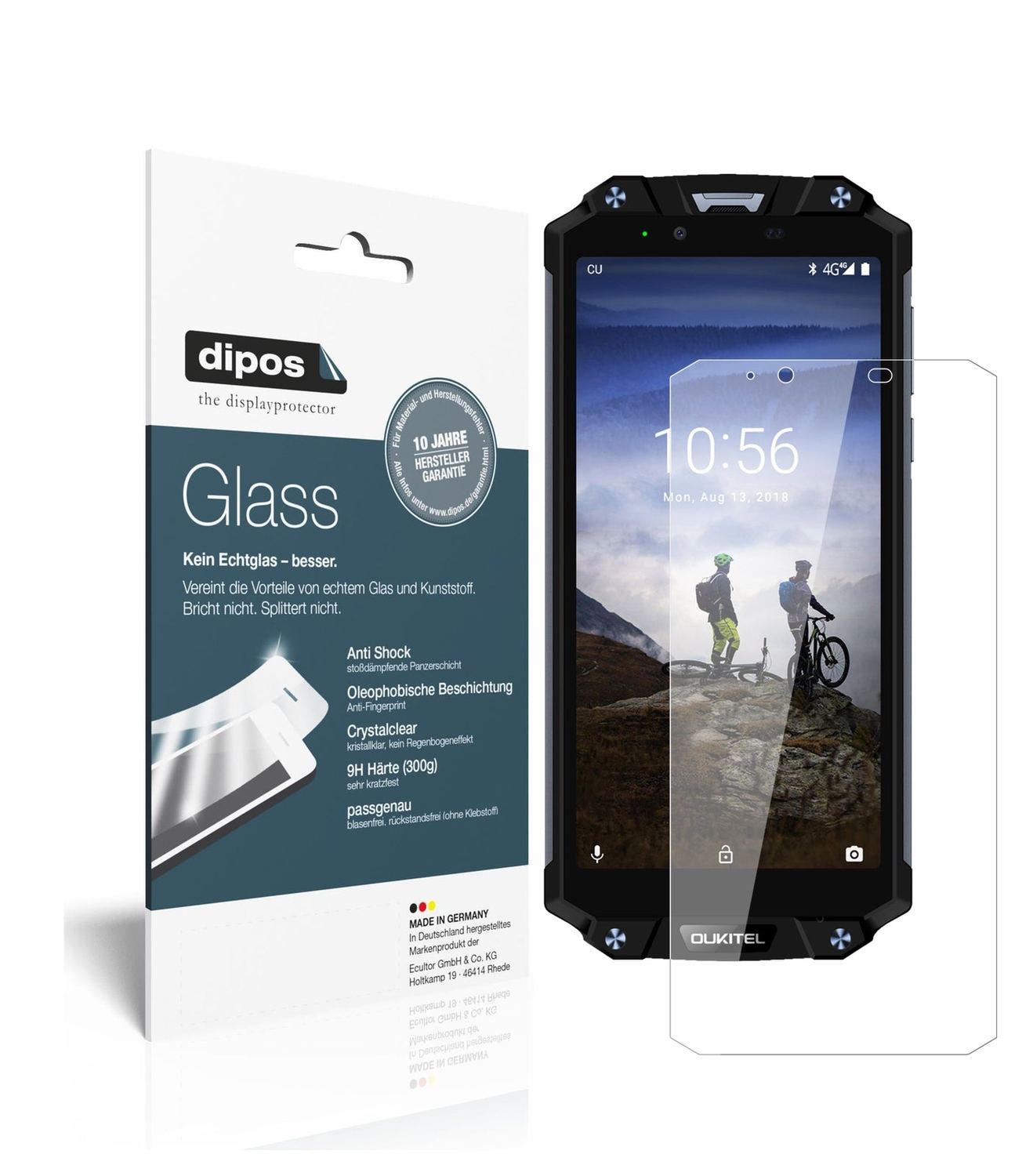 Klare Displayschutzfolie von dipos passend für Oukitel WP2, 9H kratzfest und blasenfrei montiert