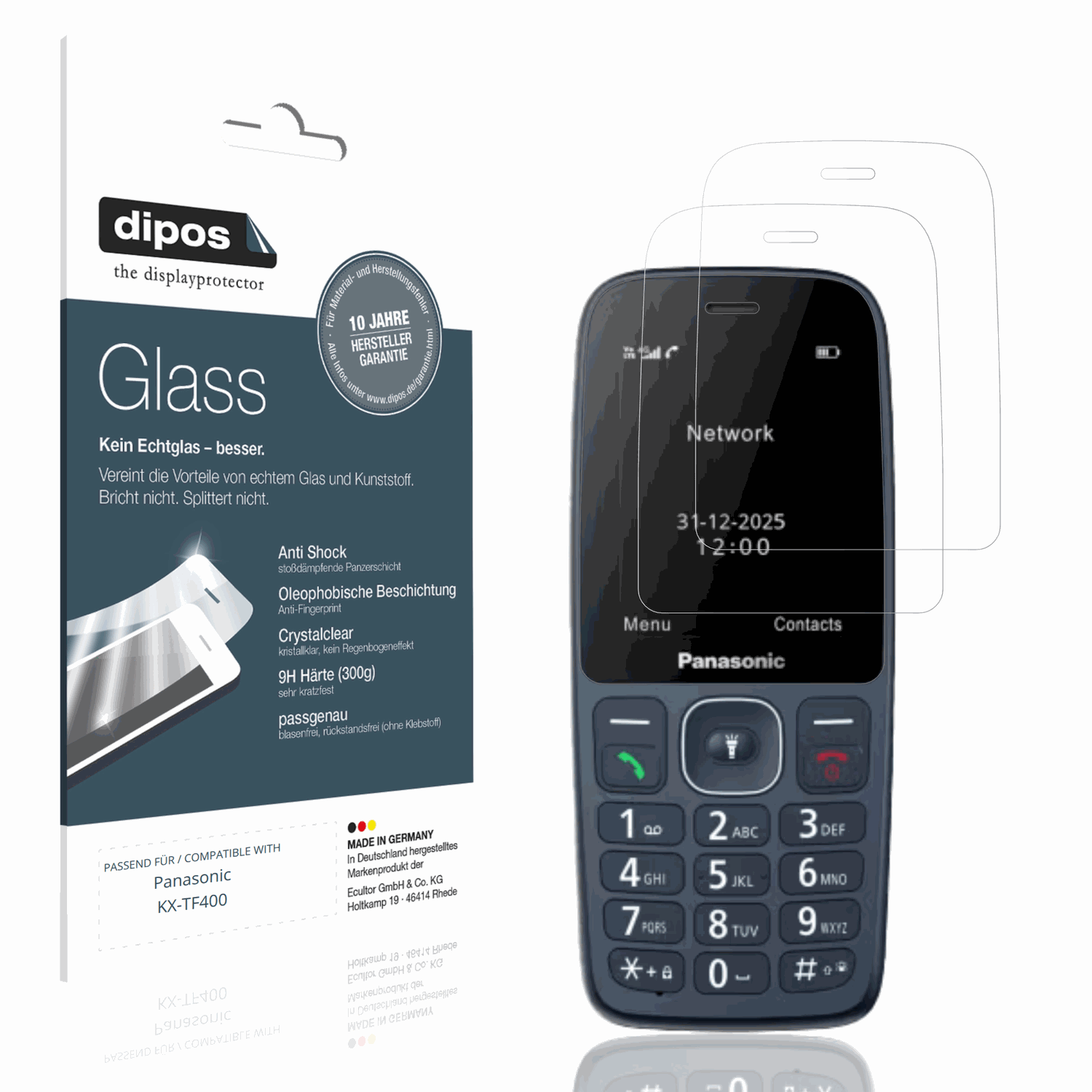 Klare Displayschutzfolie von dipos passend für Panasonic KX-TF400, 9H kratzfest und blasenfrei montiert