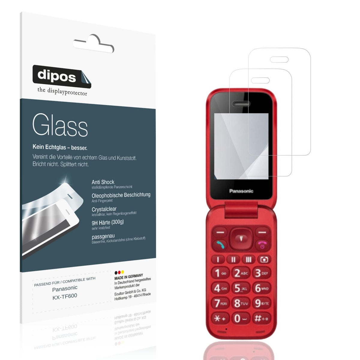Klare Displayschutzfolie von dipos passend für Panasonic KX-TF600, 9H kratzfest und blasenfrei montiert