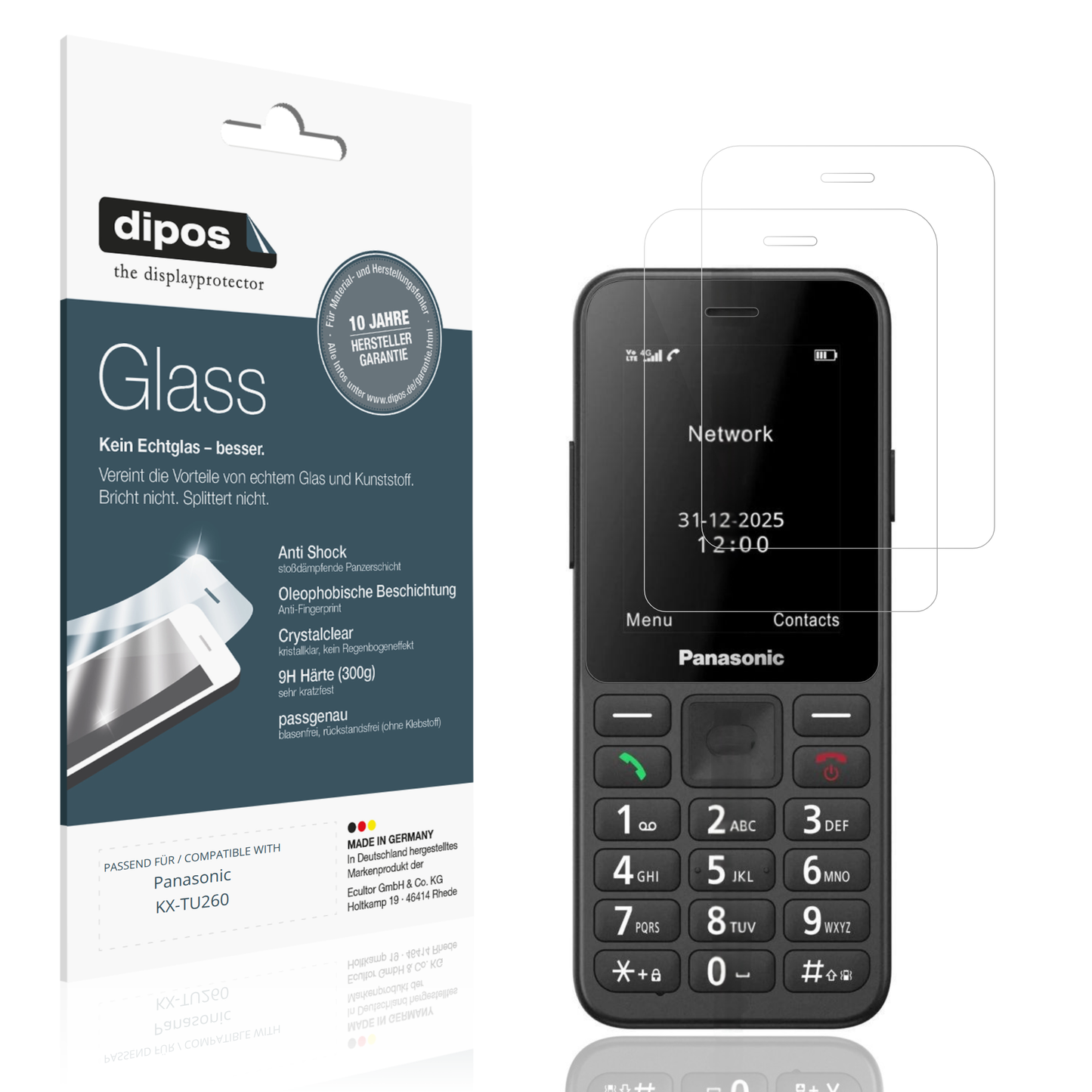 Klare Displayschutzfolie von dipos passend für Panasonic KX-TU260, 9H kratzfest und blasenfrei montiert