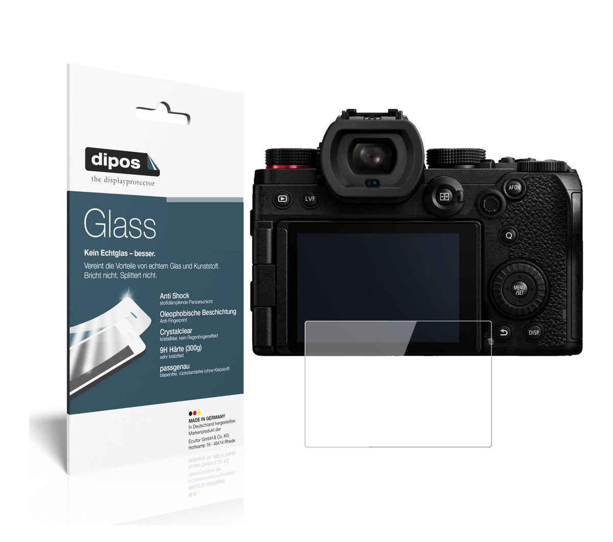 Klare Displayschutzfolie von dipos passend für Panasonic Lumix DC-S5, 9H kratzfest und blasenfrei montiert