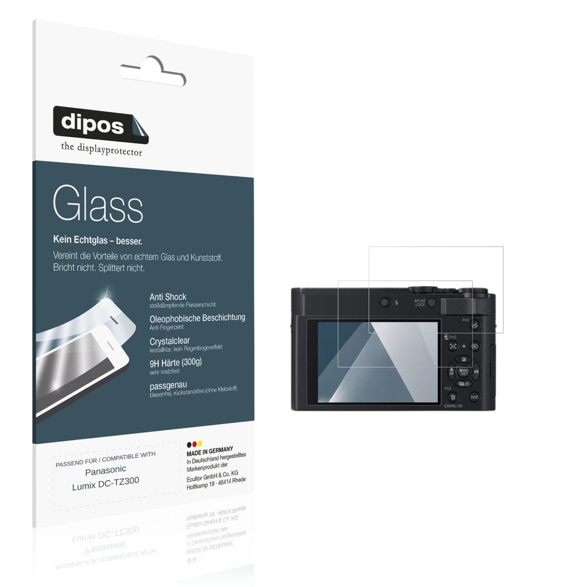 Klare Displayschutzfolie von dipos passend für Panasonic Lumix DC-TZ300, 9H kratzfest und blasenfrei montiert