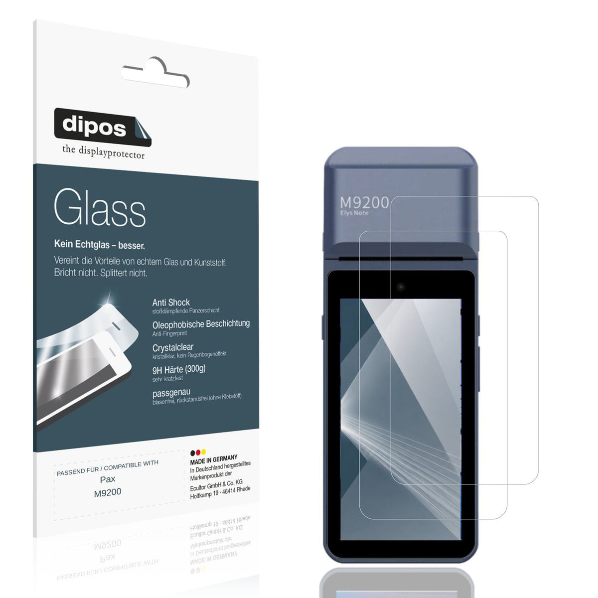 Klare Displayschutzfolie von dipos passend für Pax M9200, 9H kratzfest und blasenfrei montiert