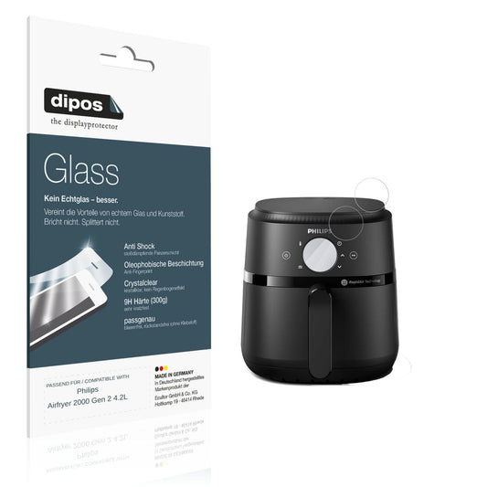 Klare Displayschutzfolie von dipos passend für Philips Airfryer 2000 Gen 2 4.2L, 9H kratzfest und blasenfrei montiert