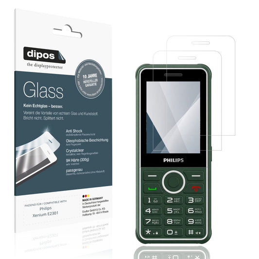 Klare Displayschutzfolie von dipos passend für Philips Xenium E2301, 9H kratzfest und blasenfrei montiert