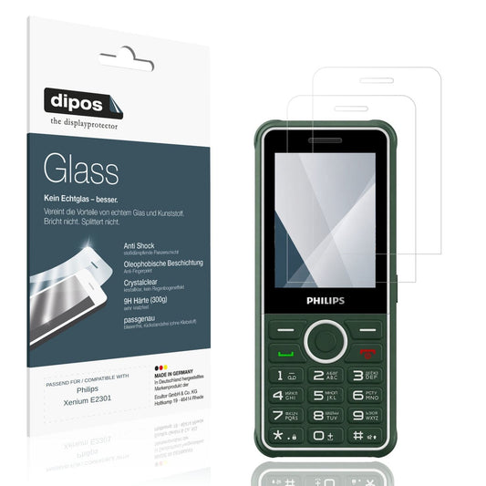 Klare Displayschutzfolie von dipos passend für Philips Xenium E2301, 9H kratzfest und blasenfrei montiert