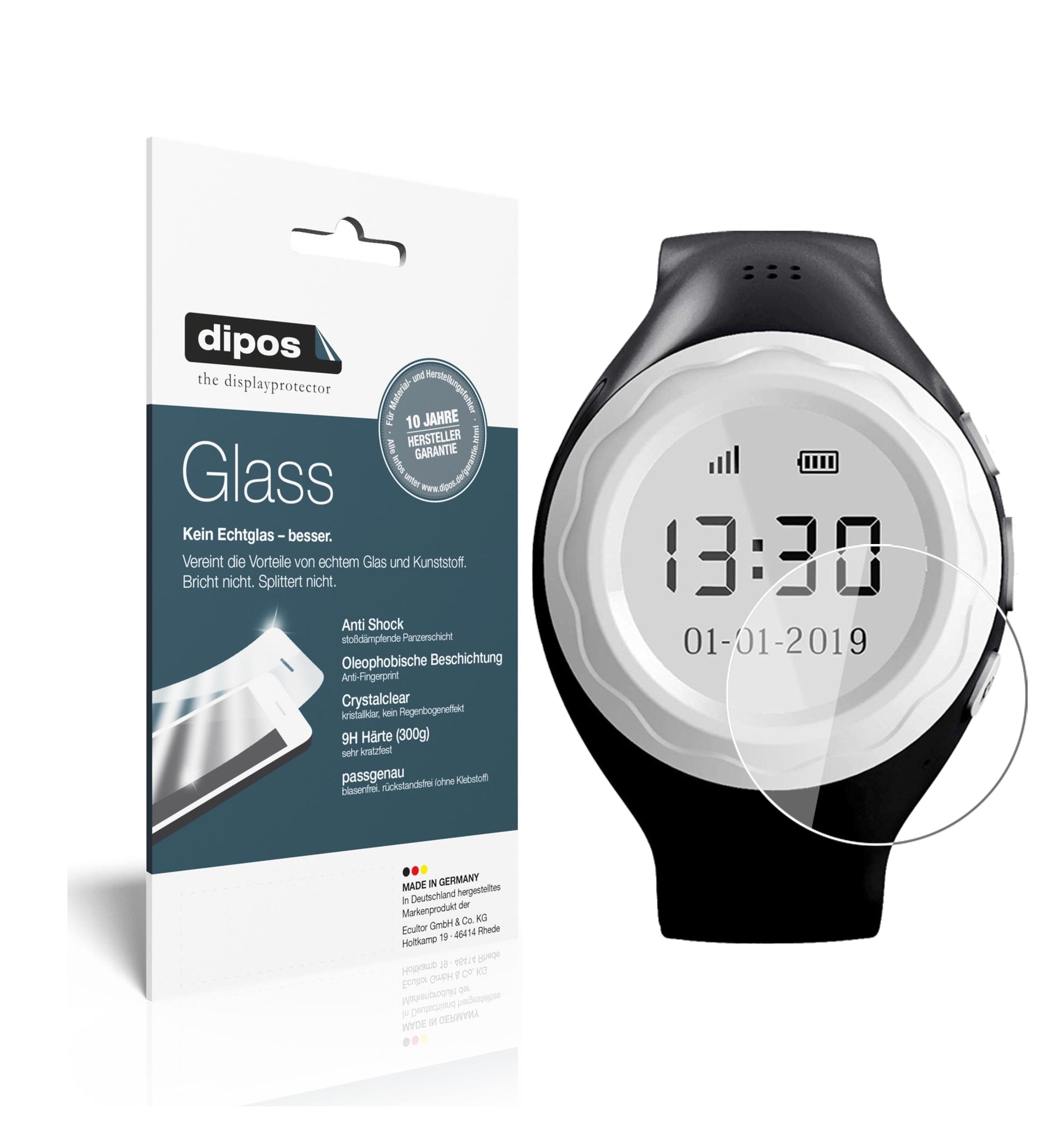 Klare Displayschutzfolie von dipos passend für Pingonaut Kidswatch 2019, 9H kratzfest und blasenfrei montiert