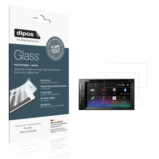 Klare Displayschutzfolie von dipos passend für Pioneer DMH-A240DAB, 9H kratzfest und blasenfrei montiert