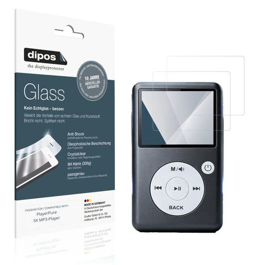 Klare Displayschutzfolie von dipos passend für PlayerPure 5X MP3-Player, 9H kratzfest und blasenfrei montiert