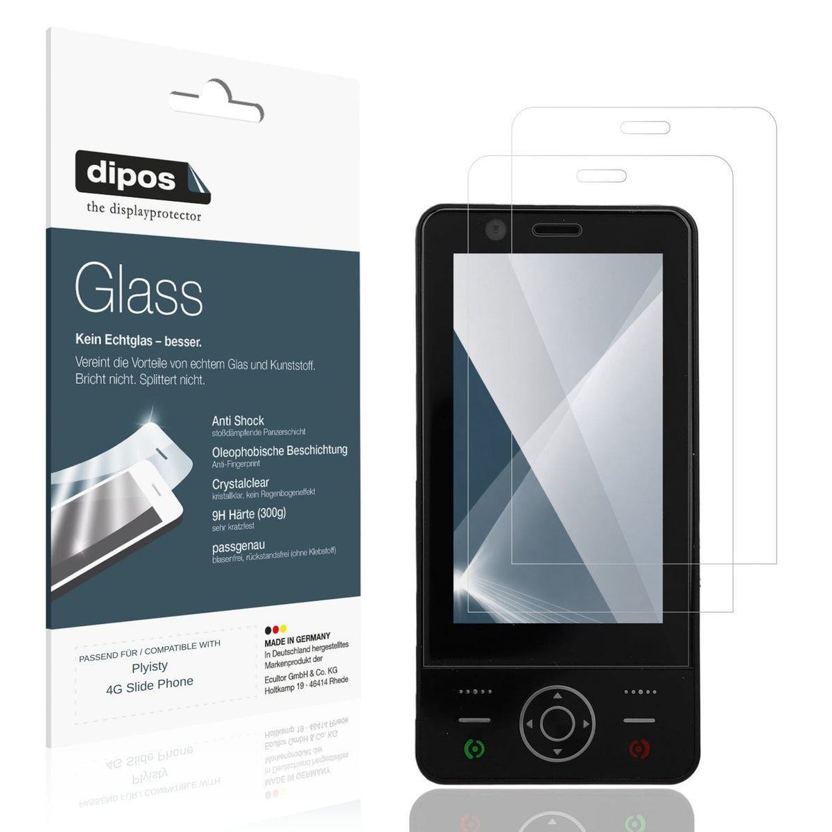 Klare Displayschutzfolie von dipos passend für Plyisty 4G Slide Phone, 9H kratzfest und blasenfrei montiert