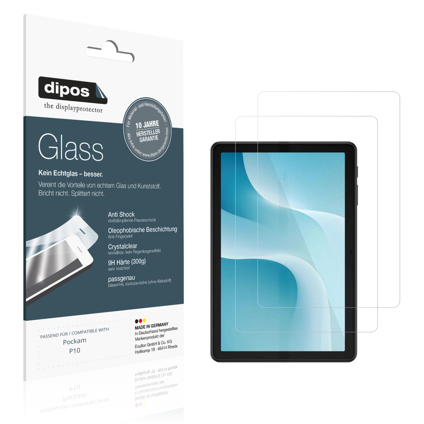 Klare Displayschutzfolie von dipos passend für Pockam P10, 9H kratzfest und blasenfrei montiert