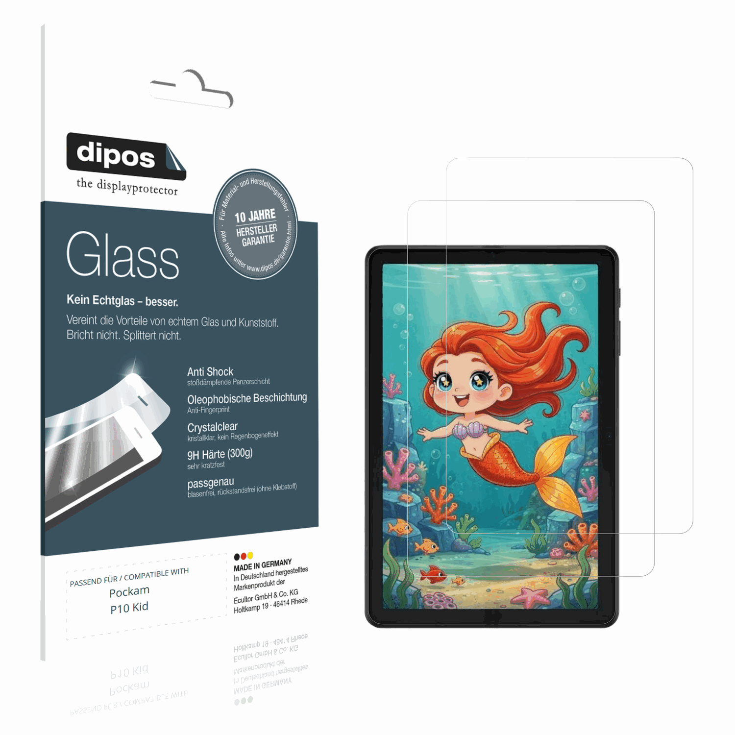 Klare Displayschutzfolie von dipos passend für Pockam P10 Kid, 9H kratzfest und blasenfrei montiert