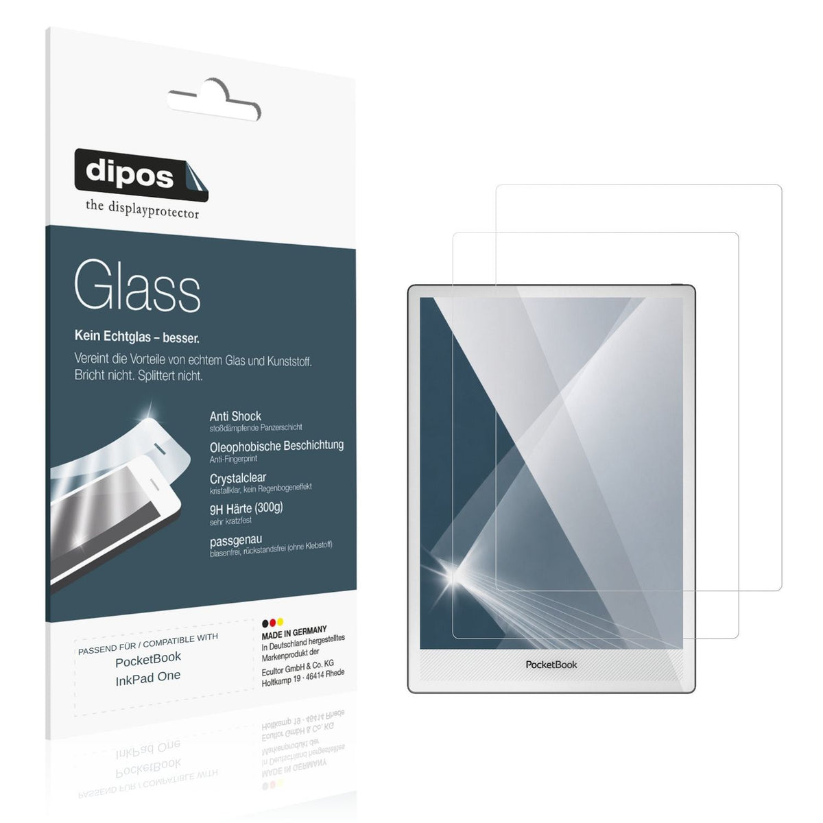 Klare Displayschutzfolie von dipos passend für PocketBook InkPad One, 9H kratzfest und blasenfrei montiert
