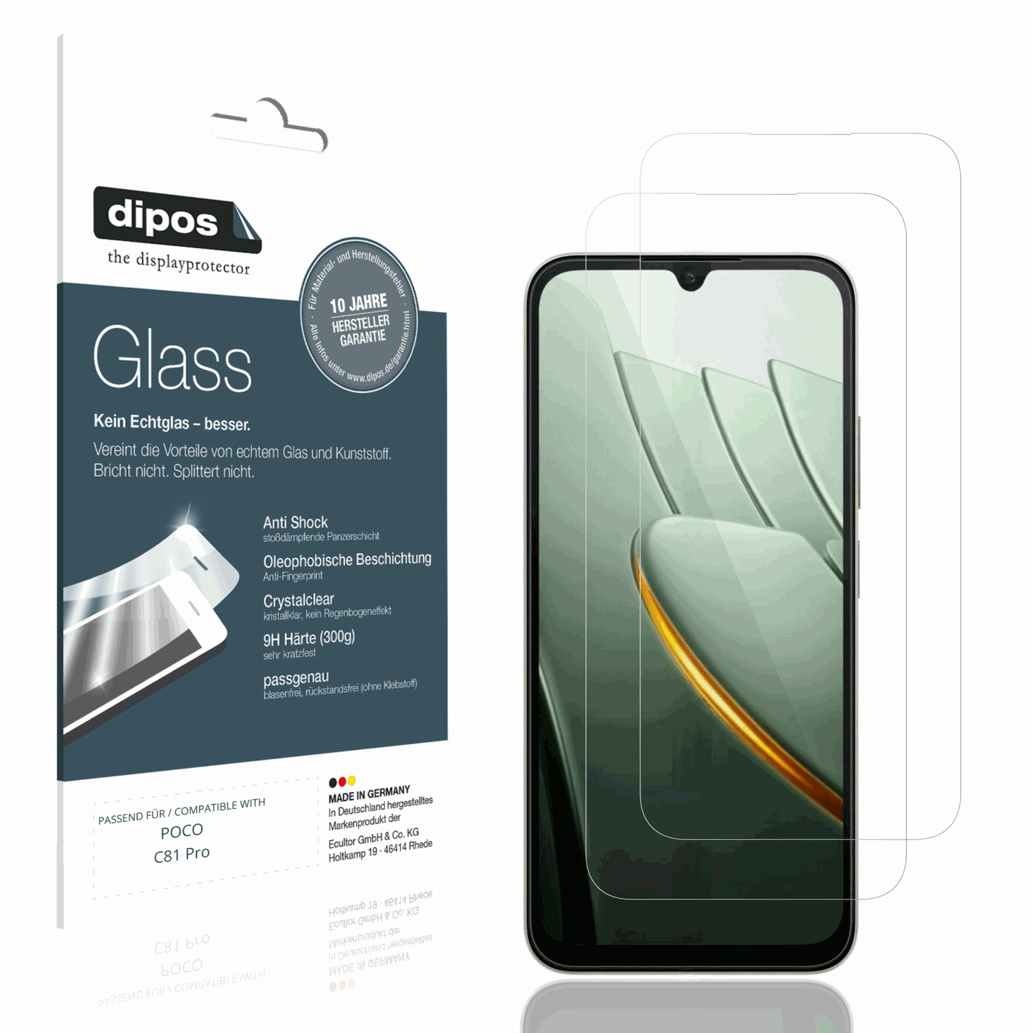 Klare Displayschutzfolie von dipos passend für POCO C81 Pro, 9H kratzfest und blasenfrei montiert