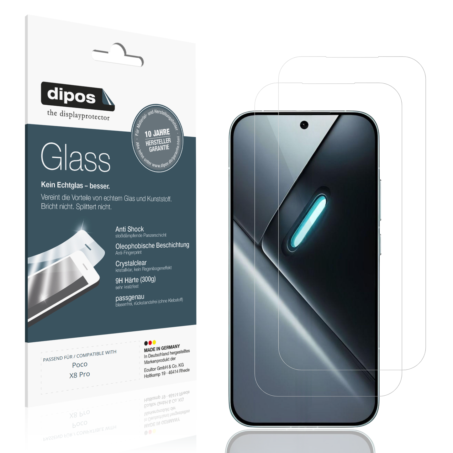 Klare Displayschutzfolie von dipos passend für Poco X8 Pro, 9H kratzfest und blasenfrei montiert