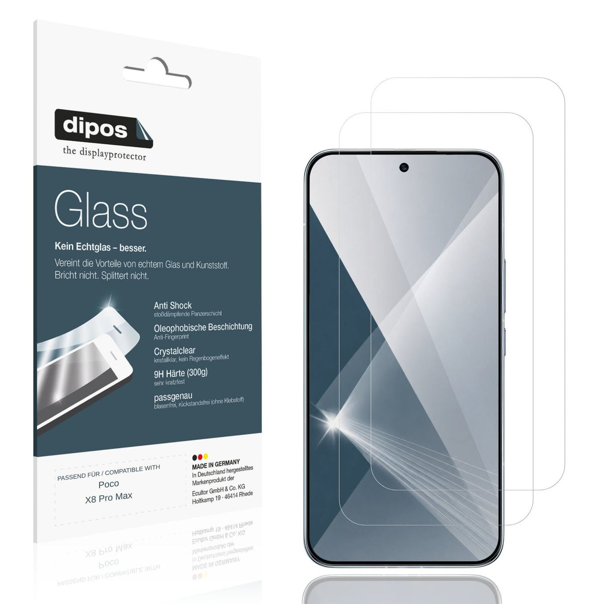 Klare Displayschutzfolie von dipos passend für Poco X8 Pro Max, 9H kratzfest und blasenfrei montiert