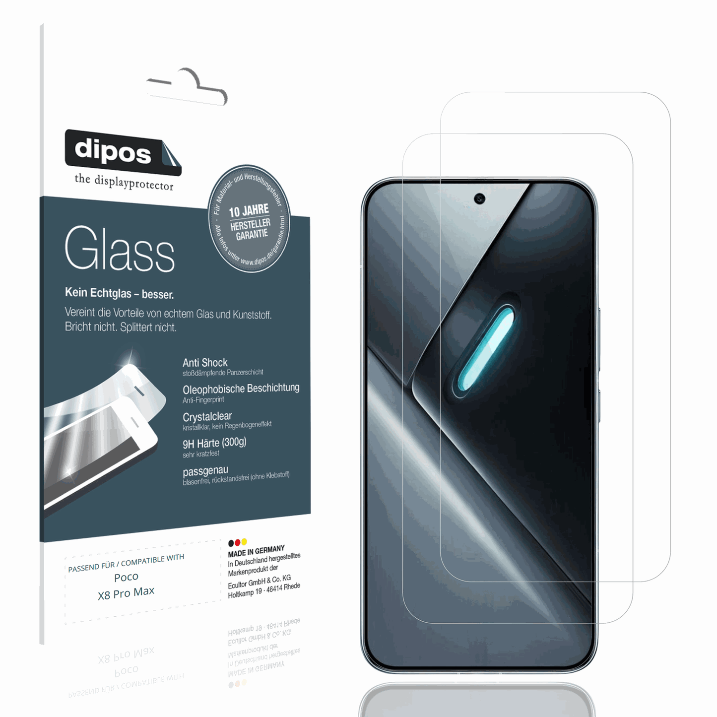 Klare Displayschutzfolie von dipos passend für Poco X8 Pro Max, 9H kratzfest und blasenfrei montiert