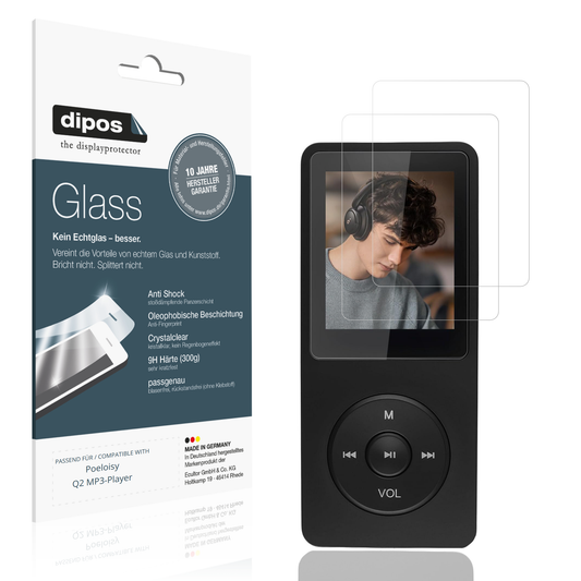 Klare Displayschutzfolie von dipos passend für Poeloisy Q2 MP3-Player, 9H kratzfest und blasenfrei montiert