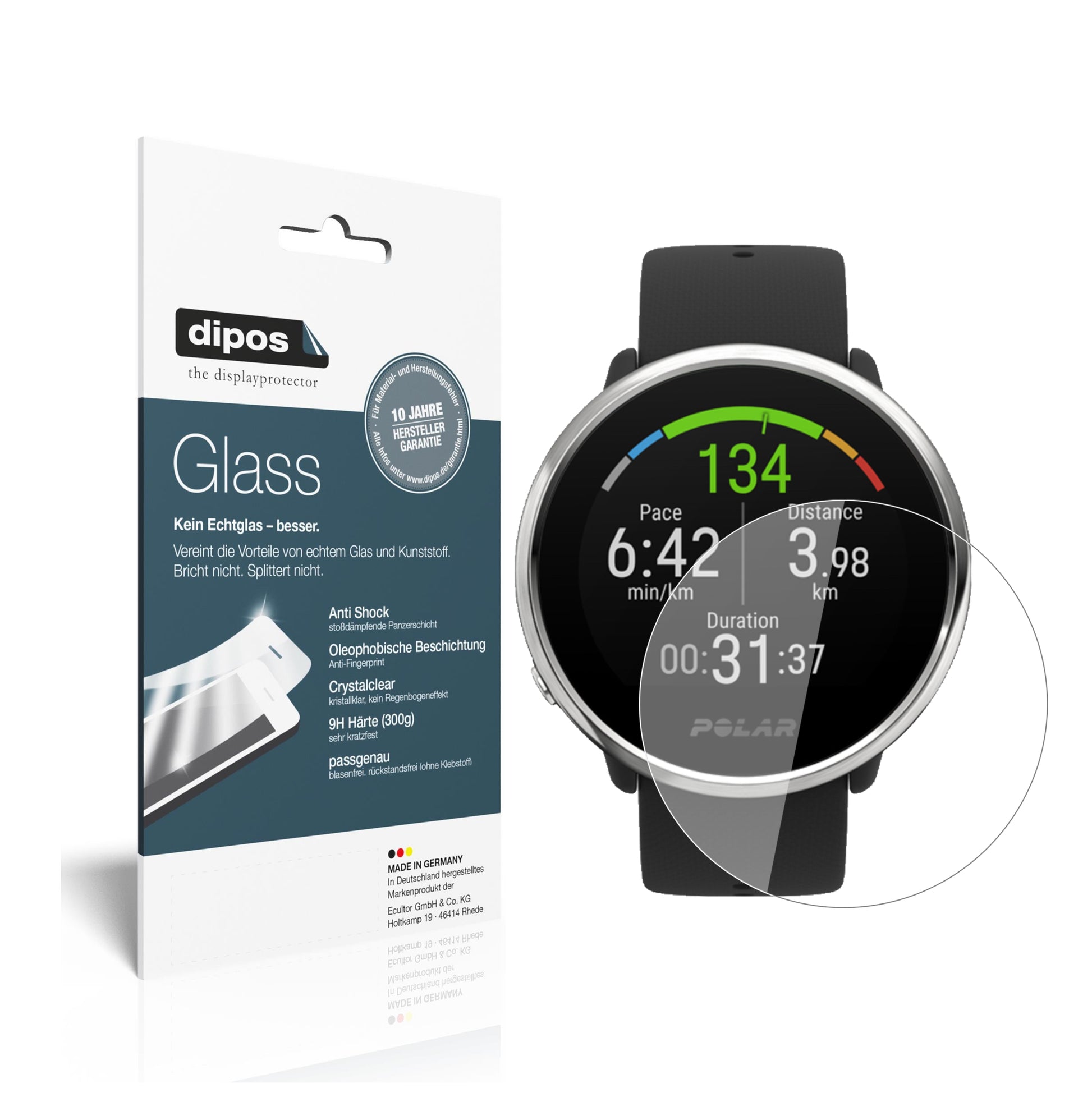 Klare Displayschutzfolie von dipos passend für Polar Ignite, 9H kratzfest und blasenfrei montiert