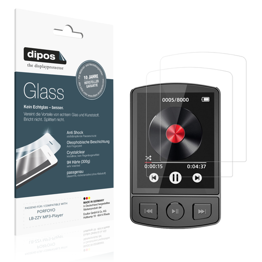 Klare Displayschutzfolie von dipos passend für PORFOYO LB-ZZY MP3-Player, 9H kratzfest und blasenfrei montiert